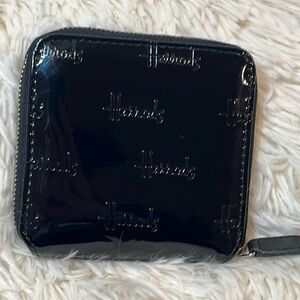 Harrods shiny black wallet card purse.